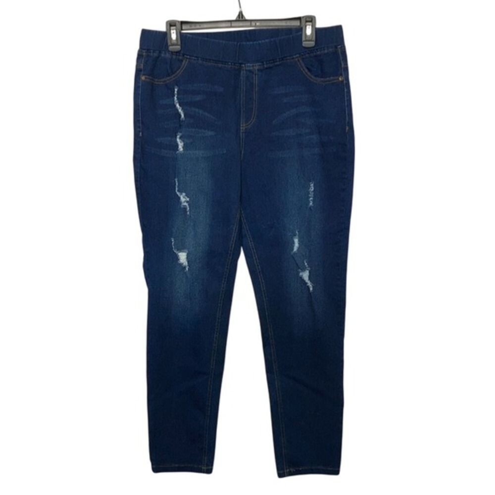 Distressed Ripped Denim Jeggings Blue Cotton Jvini Pull On Stretch 2XL Women